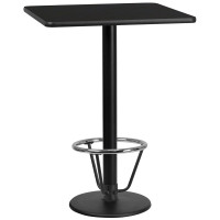 Flash Furniture XU-BLKTB-3030-TR18B-3CFR-GG 30'' Square Black Laminate Table Top with 18'' Round Bar Height Table Base and Foot Ring 